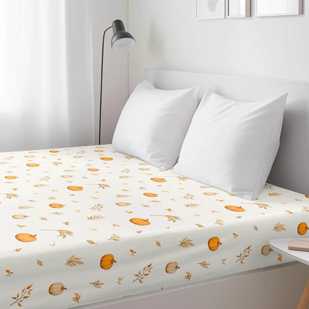 Goldea pamut körgumis lepedő - őszi tökök és levelek 80 x 200 cm