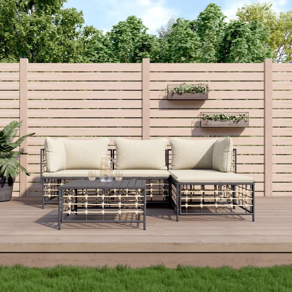 4 részes antracitszürke polyrattan kerti ülőgarnitúra párnákkal