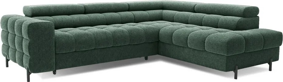 Zöld buklé kinyitható-tárolóhelyes sarokkanapé (jobb oldali-L alakú) Ferucce – ELTAP