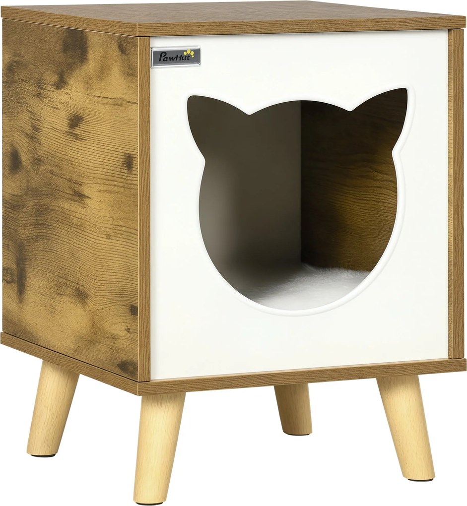 Pawhut Fa Macska Ház Belső Macska Barlang Washable Párnával és Emelt Lábakkal 34x34x44 cm Barna | Aosom