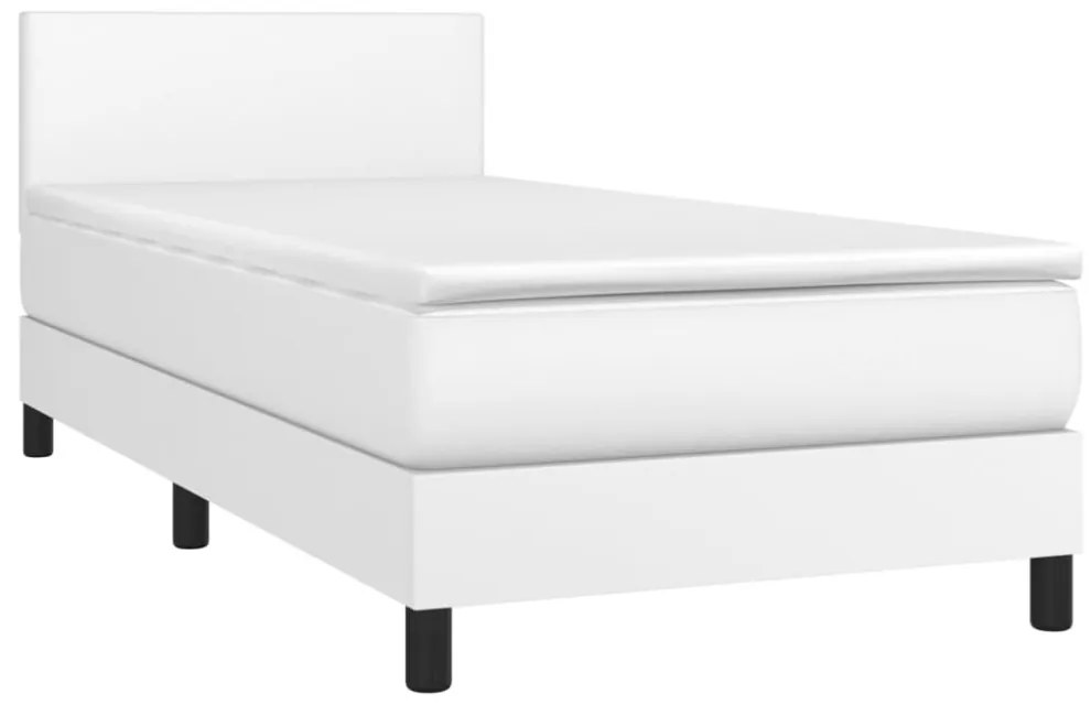 fehér műbőr rugós ágy matraccal és LED-del 90x190 cm