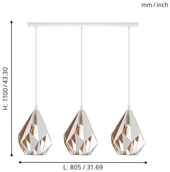 Eglo 43002 - Csillár zsinóron CARLTON 3xE27/60W/230V