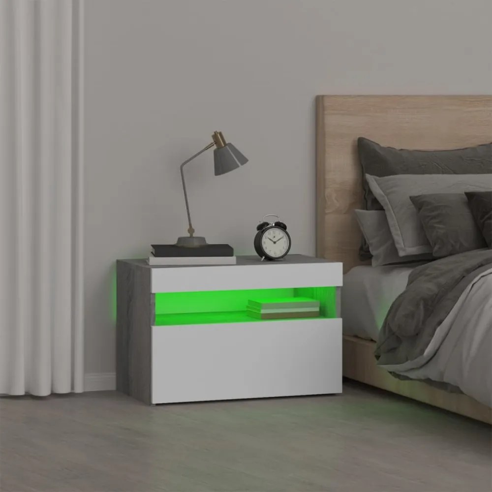 szürke sonoma színű éjjeliszekrény LED világítással 60x35x40 cm