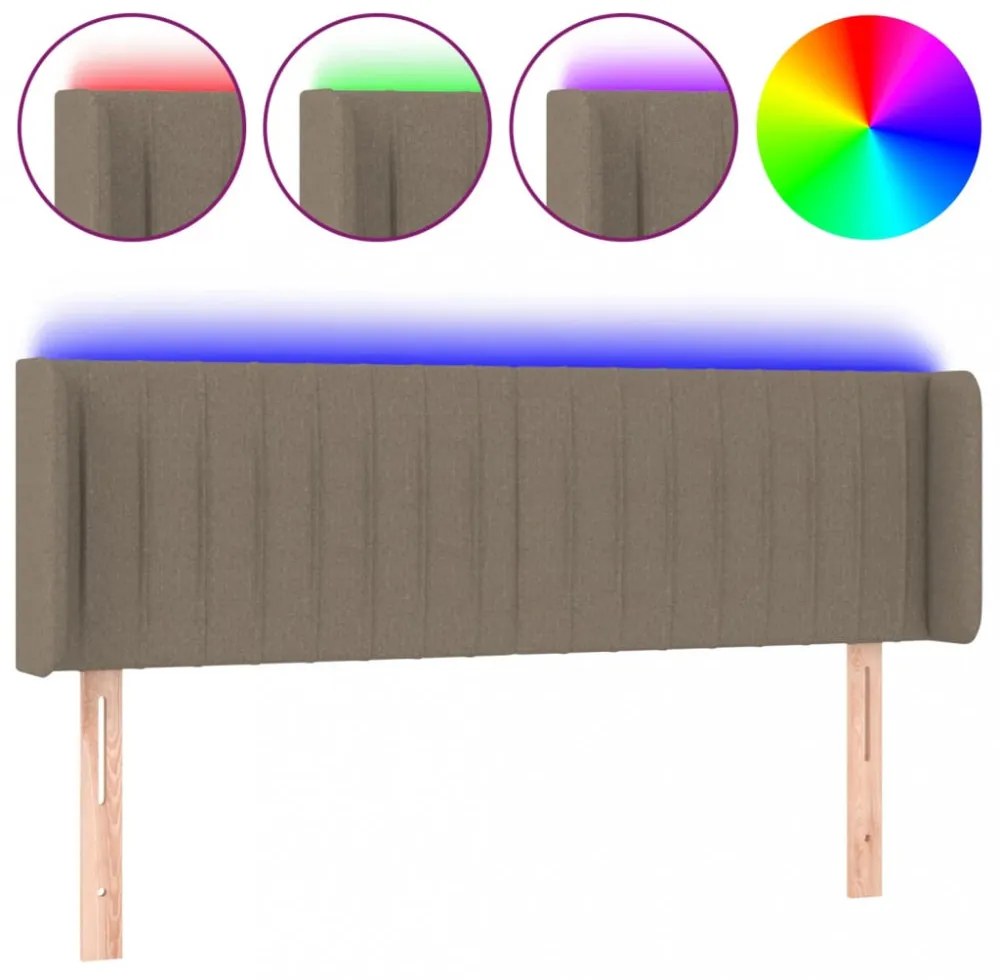 tópszínű szövet LED-es fejtámla 147 x 16 x 78/88 cm