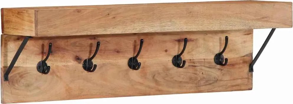 vidaXL Kabáthorog polcokkal Barna 73 x 19 x 23 cm Tömör akácfa