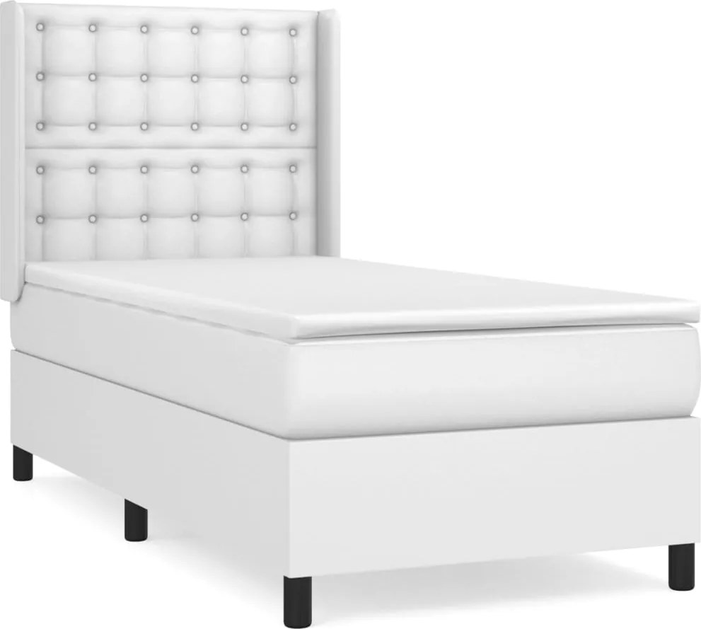 vidaXL fehér műbőr rugós ágy matraccal 90 x 200 cm