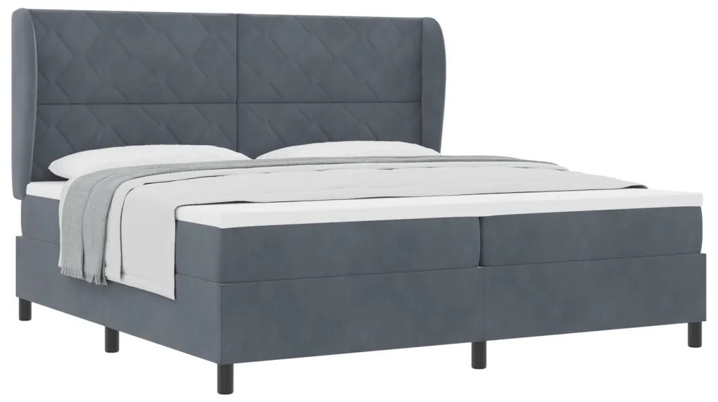 vidaXL Boxrugós ágy matracmal Sötétszürke 200 x 200 cm Poliészter