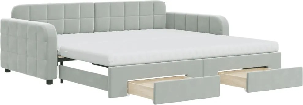 vidaXL világosszürke kihúzható bársony heverő fiókkal 100 x 200 cm