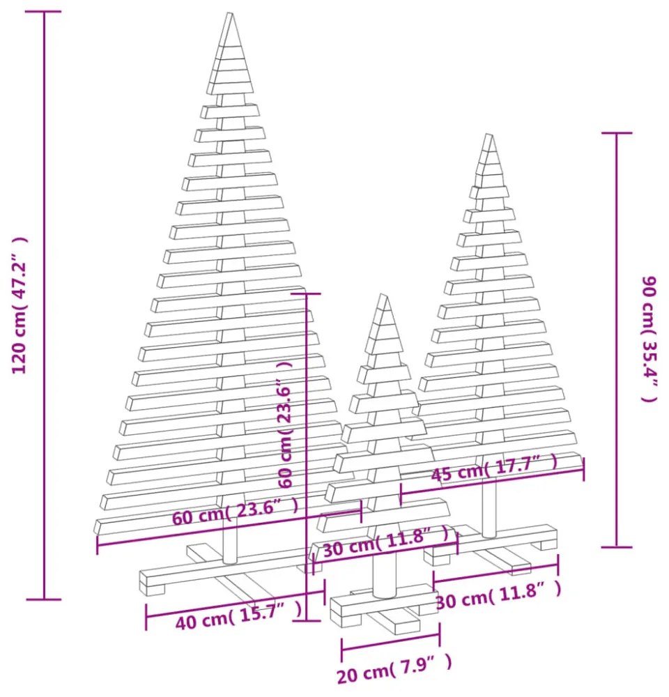 3 db tömör fenyő karácsonyfa dekorációnak