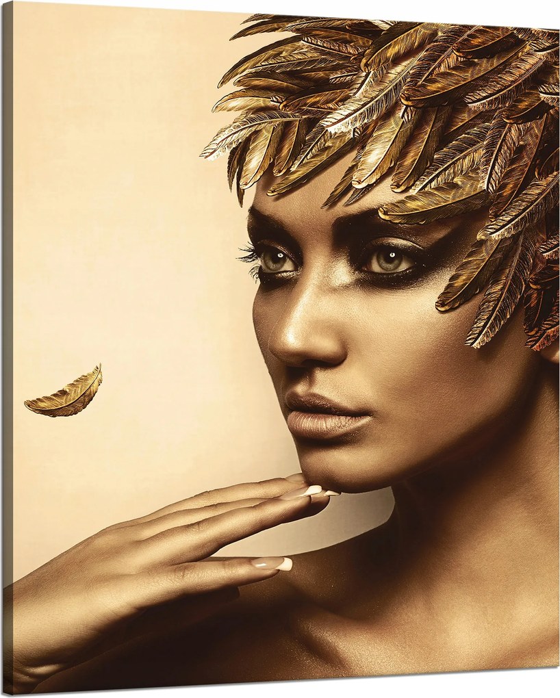 Vászonkép Elmélkedő Nő Arany Toll Színek 80x100 cm
