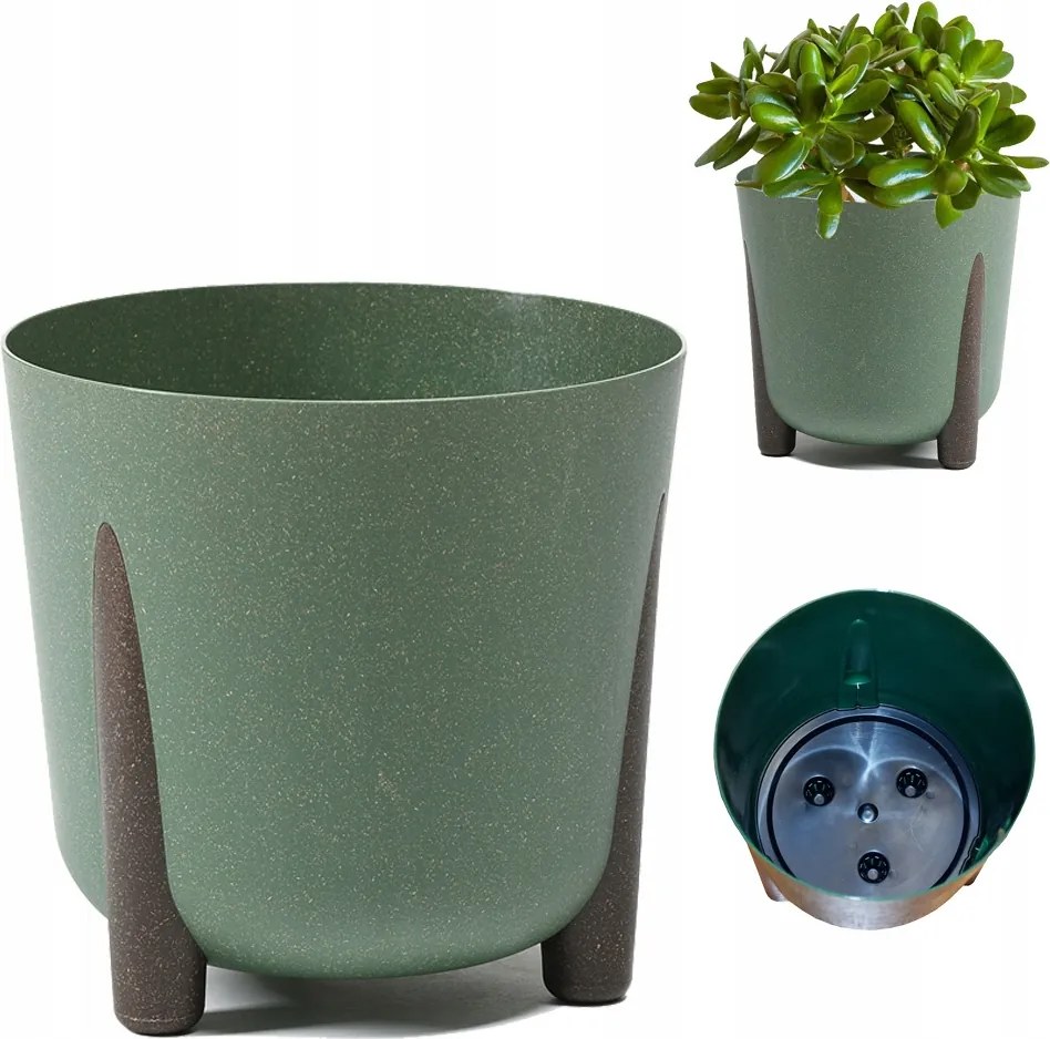 Virágtartó Eco 21 cm zöld erdei színű anyag 100% újrahasznosított betéttel