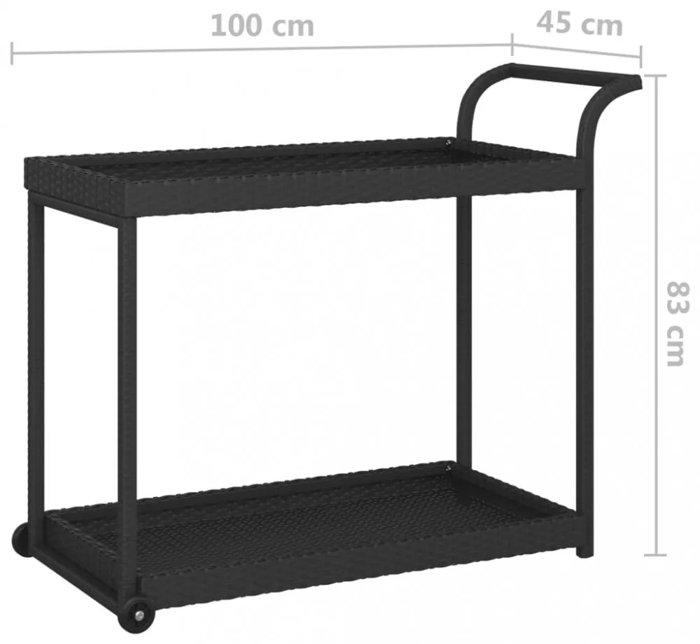 fekete polyrattan bárkocsi 100 x 45 x 83 cm