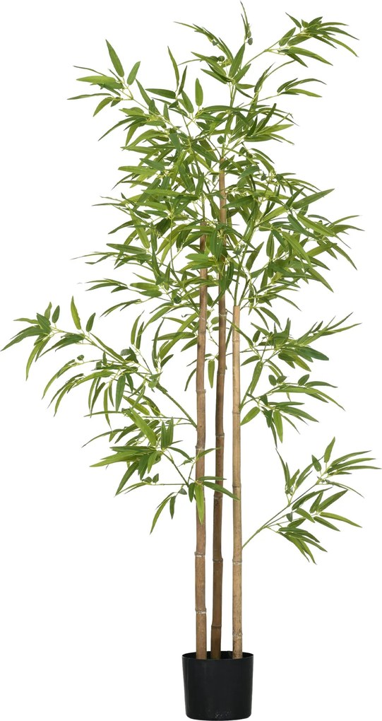 HOMCOM Mesterséges Bambusz Nagy 180cm Mesterséges Növény, Mesterséges Növények Cserépben, Élethű Bambusz Mesterséges Mohával a Nappaliba, Hálószobába,