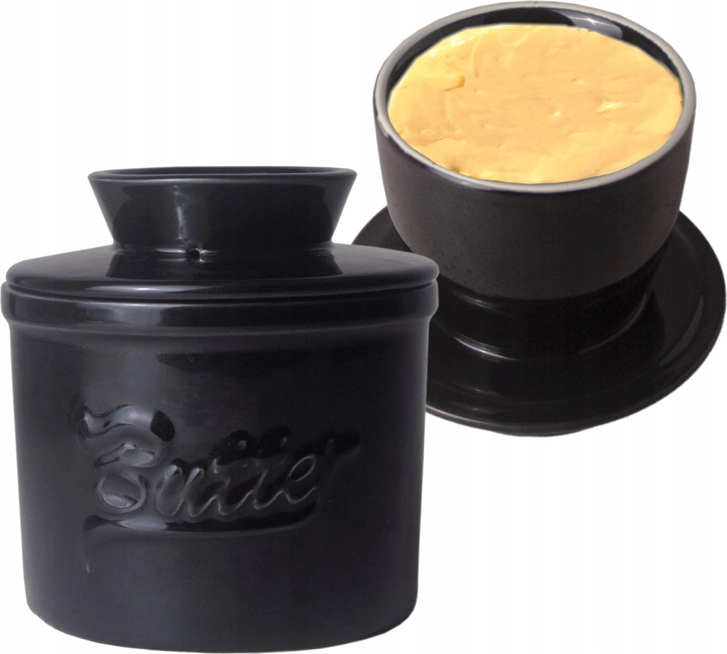 Vajtartó francia vizes vajtartó kerámia vajtartó fekete