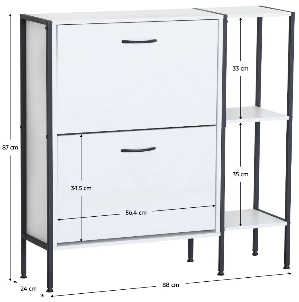 SOVIO cipőtartó, 2 polcos, fehér