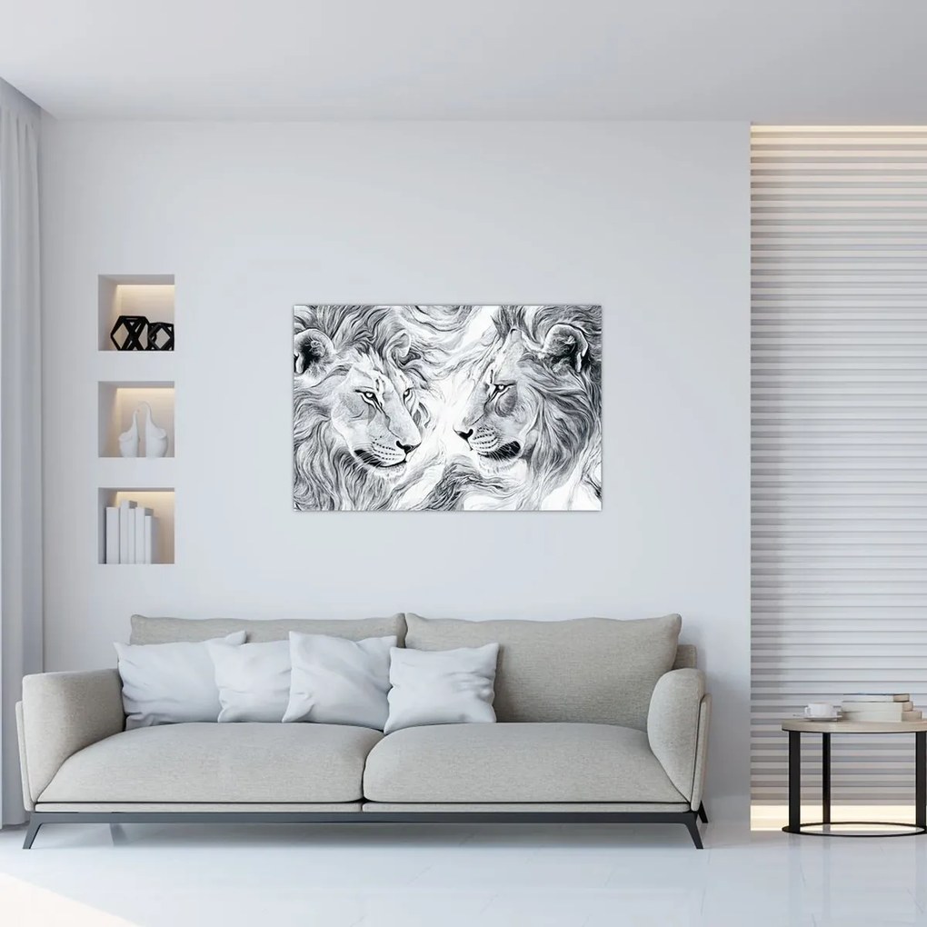 Kép - Rajzolt oroszlánfejek (90x60 cm)