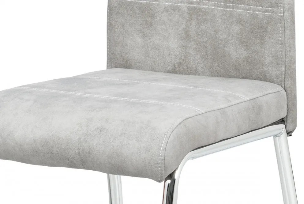 Scaun modern de dining în gri argintiu vintage cu picioare cromate HC-486