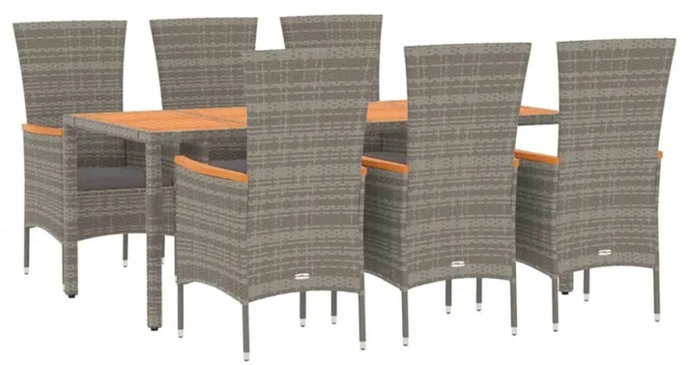 7 részes szürke polyrattan kerti étkezőgarnitúra párnával