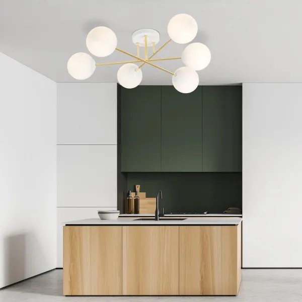 Csillár rúdon MAGNUM 6xE14/10W/230V fehér/arany