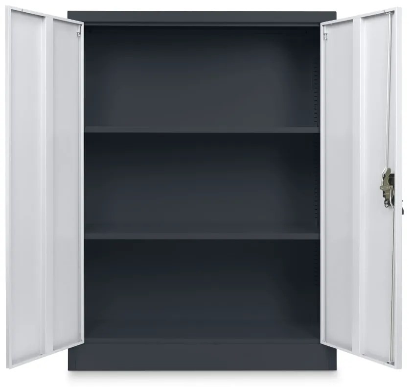 Közepes univerzális fém szekrény 90 x 40 x 120 cm, hengerzár, szürke - ral 7035