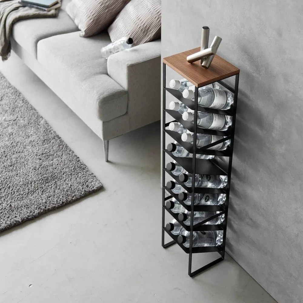 Fekete fém bortartó polcos állvány, palackok száma 16 20x88,5x19 cm Tower – YAMAZAKI