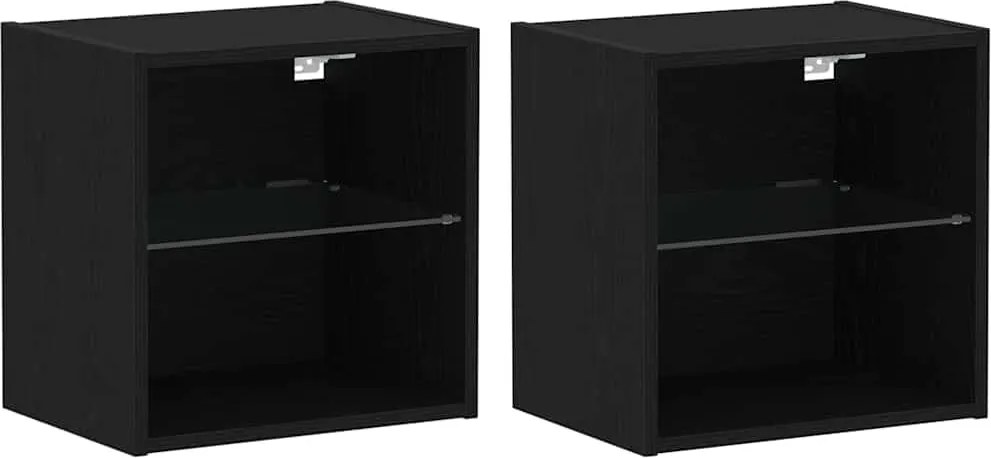 vidaXL Függő polc LED világítással 2 pcs Fekete 40 x 28,5 x 40 cm