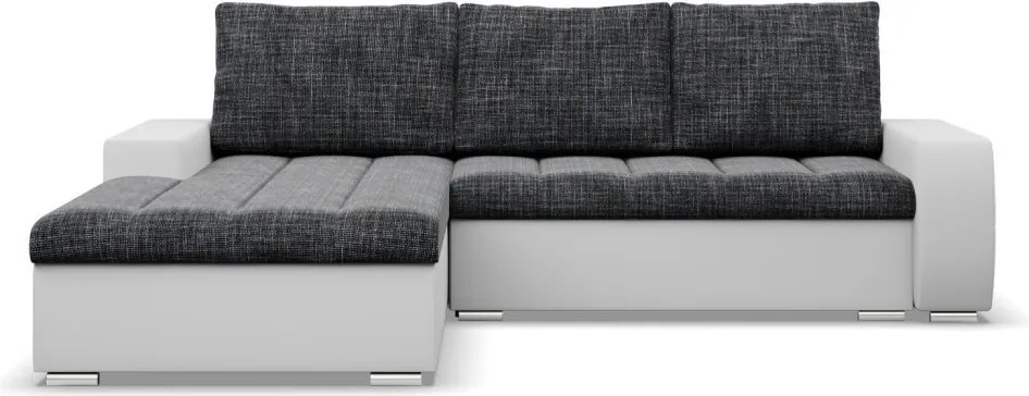 Toronto sarokkanapé, 2 ágyneműtartóval, fonott + műbőr, baloldali, sötétszürke - fehér