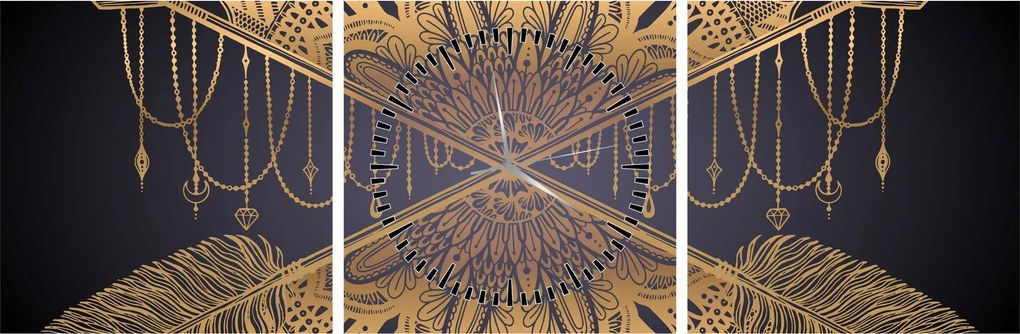 Kép - Arany mandala nyilakkal (órával) (90x30 cm)