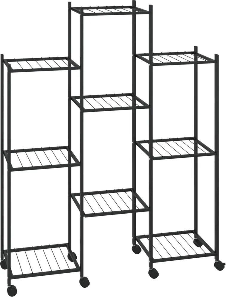 vidaXL fekete vas virágtartó állvány kerekekkel 83 x 25 x 103,5 cm
