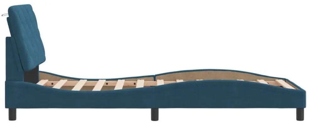 kék bársony ágykeret fejtámlával 90 x 200 cm