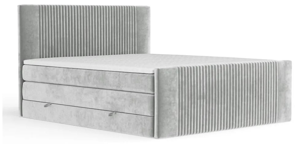 Világosszürke ágyneműtartós boxspring ágy 200x200 cm Bergamo – Maison de Rêve