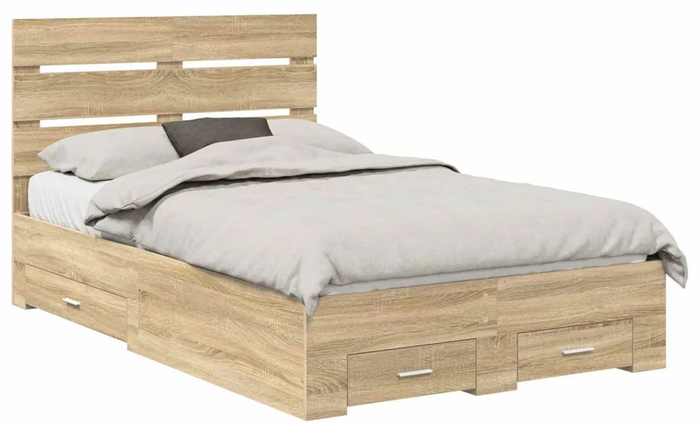 vidaXL Ágykeret fiókkal fejtámlával Sonoma tölgy 135 x 190 cm Faanyag