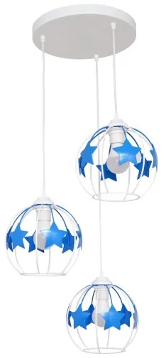 Gyerek csillár zsinóron STARS 3xE27/15W/230V kék/fehér