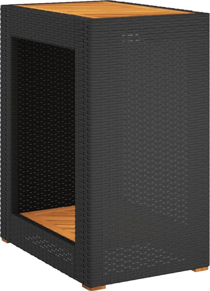 vidaXL fekete polyrattan kerti kisasztal fa asztallappal 60x40x75 cm