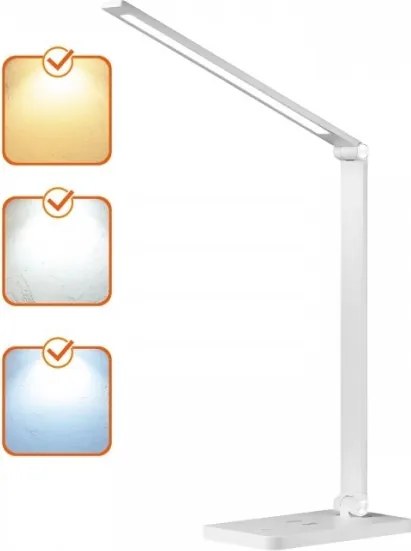 NOBLITE Q LED dimmelhető asztali lámpa vezeték nélküli töltővel, 7W/230V, 3000/4000/6500K, fehér