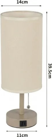 Brilagi - Asztali lámpa USB-porttal TABLON 1xE27/25W/230V bézs/krémszínű