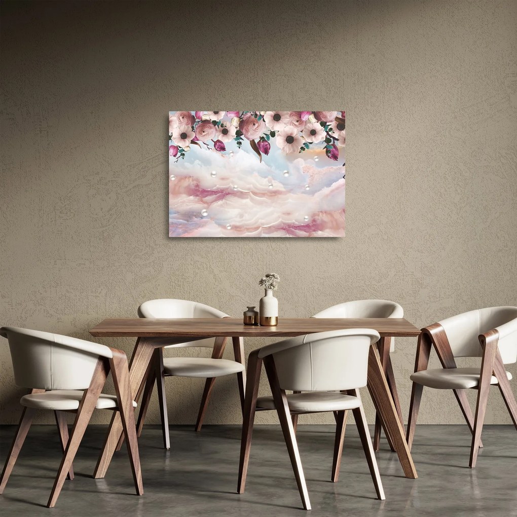 Rózsaszín virágokképe rózsaszín márvánnyal (üvegen) (70x50 cm)