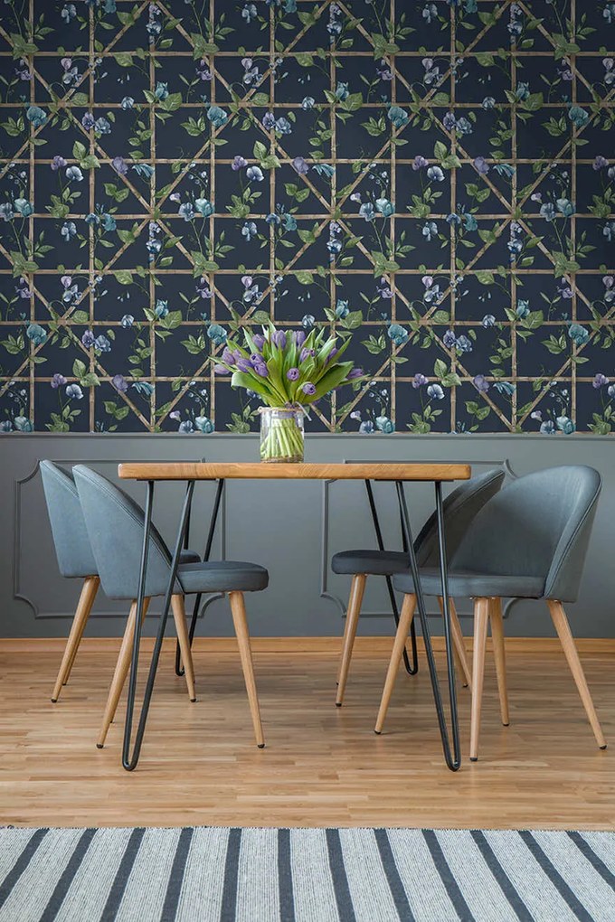 Holden Decor Imaginarium 3 Trailing Floral Trellis sötétkék rácsos papír tapéta – 14202