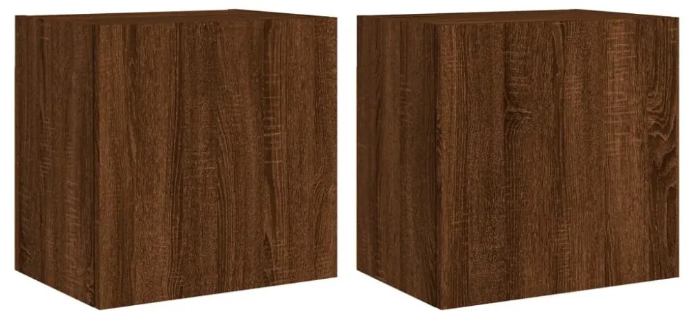 2 db barna tölgy szerelt fa fali TV-szekrény 40,5 x 30 x 40 cm