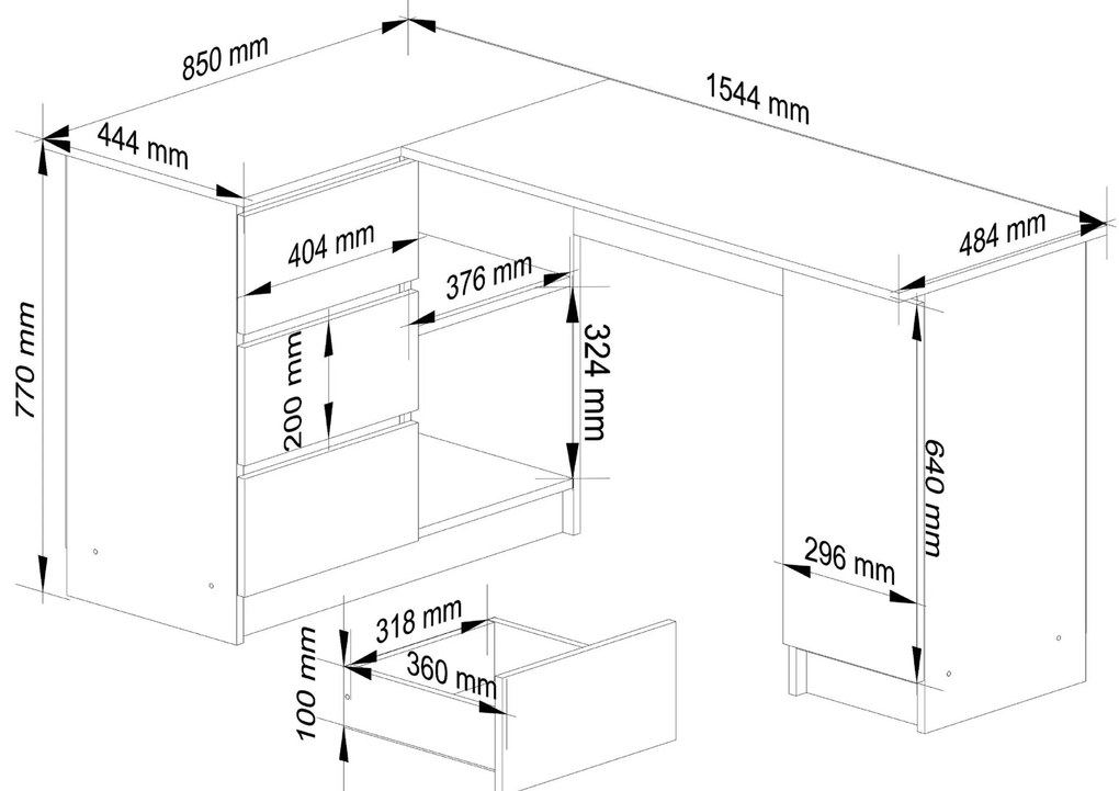 Sarok PC asztal Bienvenida (fehér + fényes fehér) (L). 1117055