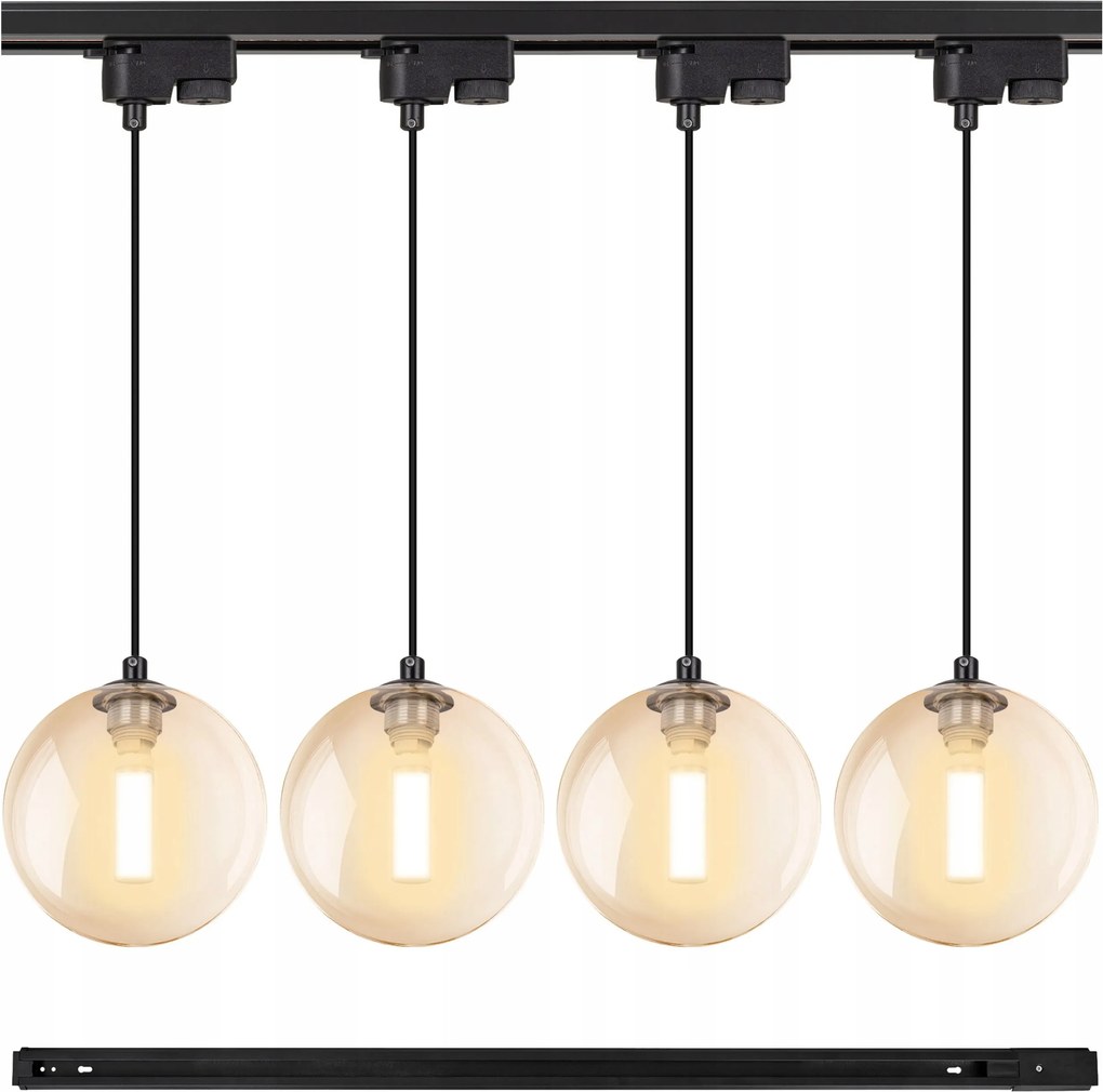 4x Függőlámpa Gömb sín 1m léc lámpatest G9 borostyán Szett