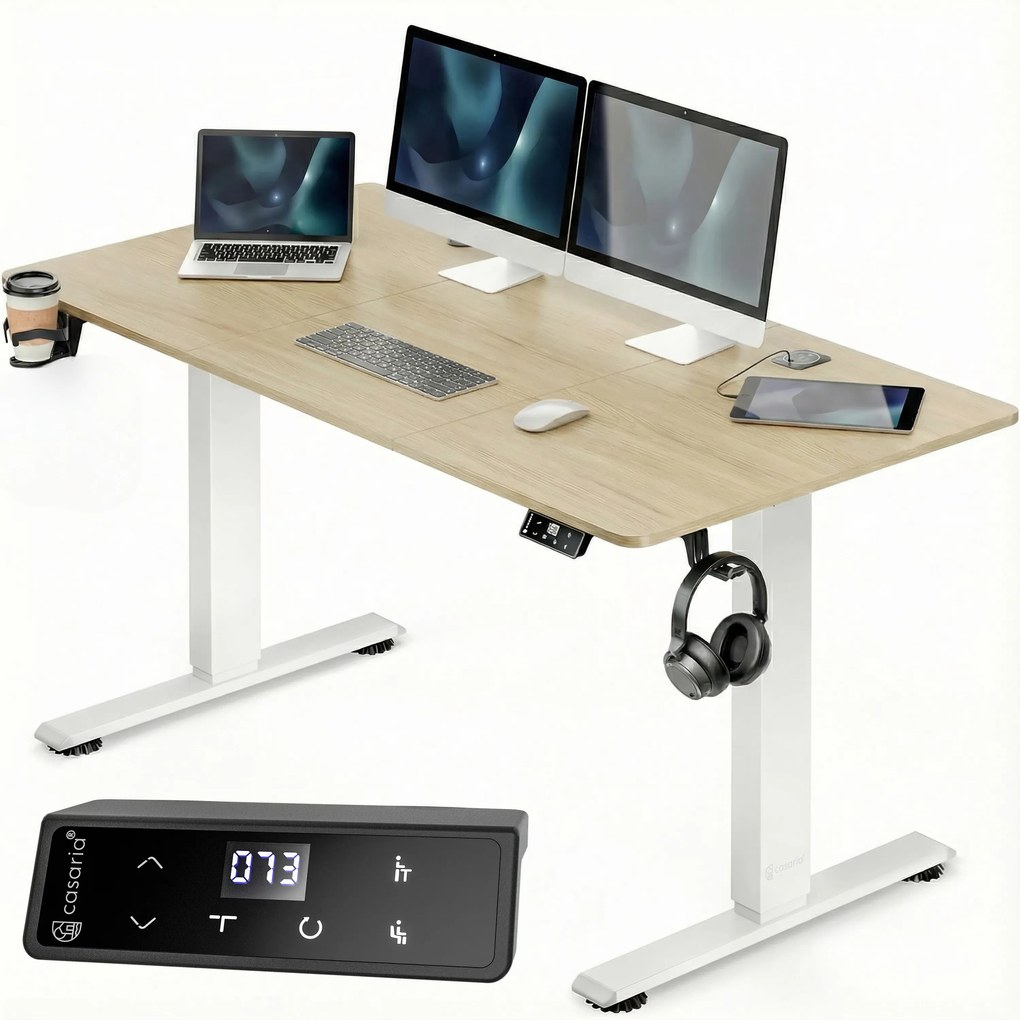 Deuba Magasságban állítható asztal 140x60x117 cm - bézs