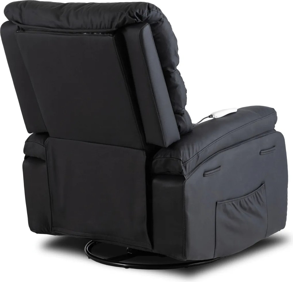 Masszírozós, hintafunkciós dönthető fotel fekete színben, műbőr kárpittal BRUCE