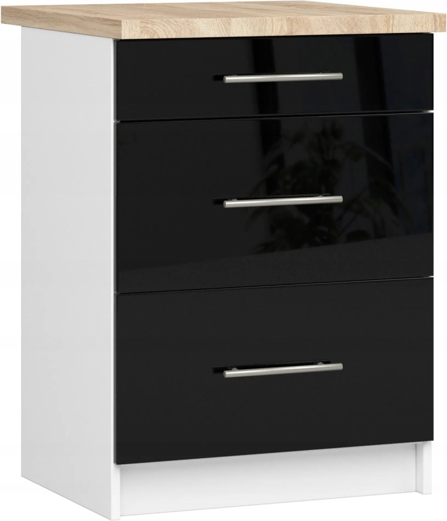 Olivia szekrény S60 3SZ Asztallap Fehér Fekete Fényes Akd