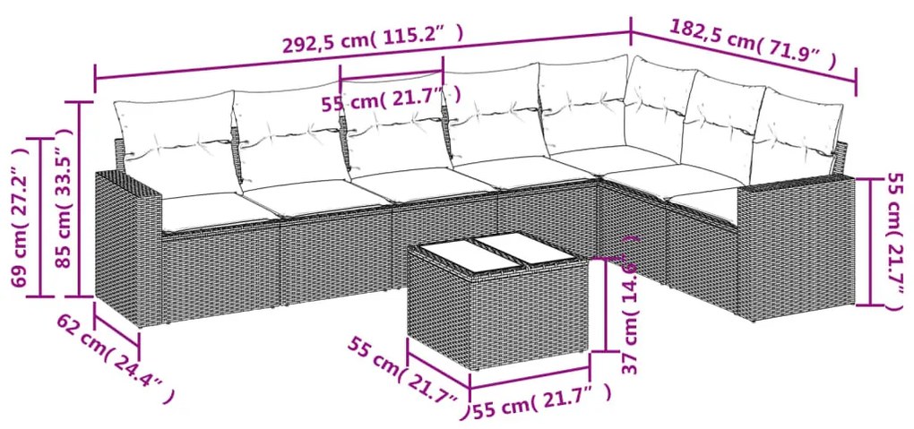 8 részes bézs polyrattan kerti ülőgarnitúra párnával