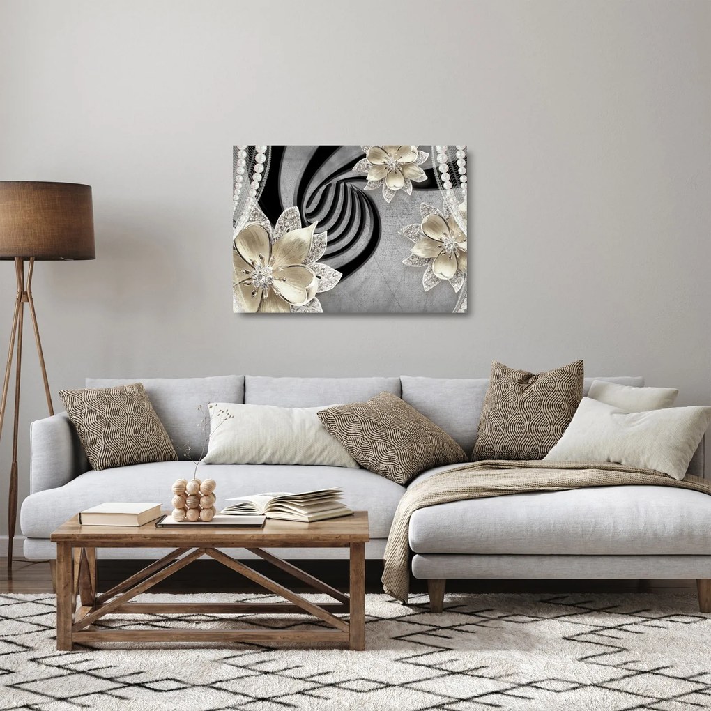 Kép - 3D arany virágok (üvegen) (70x50 cm)