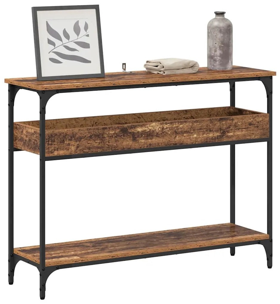Konzolasztal polcokkal Régi fa 100 x 29 x 75 cm Faanyag