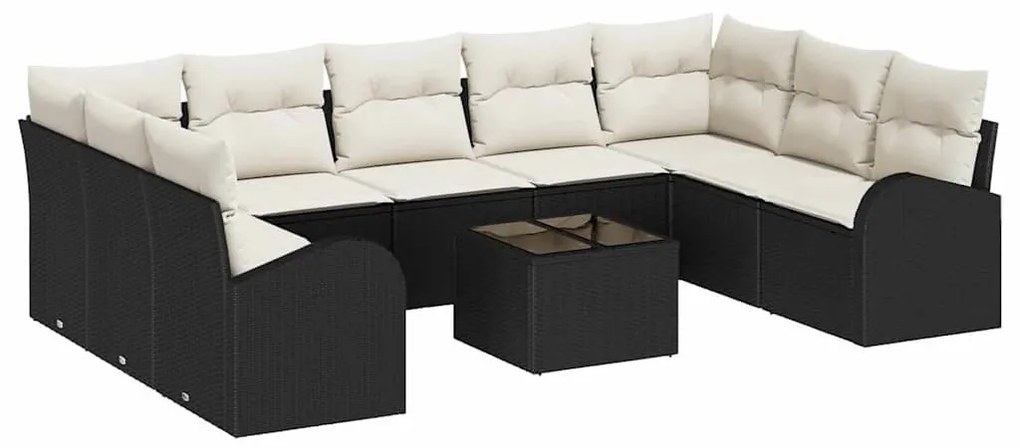 Kerti Kanapé Szett 10 pcs Fekete Poli rattan