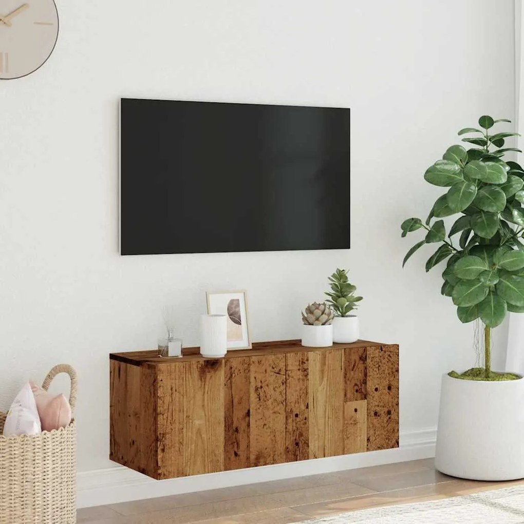 antik fa színű szerelt fa fali TV-szekrény 80 x 30 x 30 cm