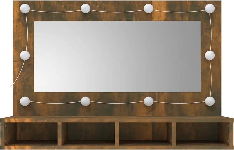 Füstös tölgy színű tükrös szekrény LED-ekkel 90 x 31,5 x 62 cm